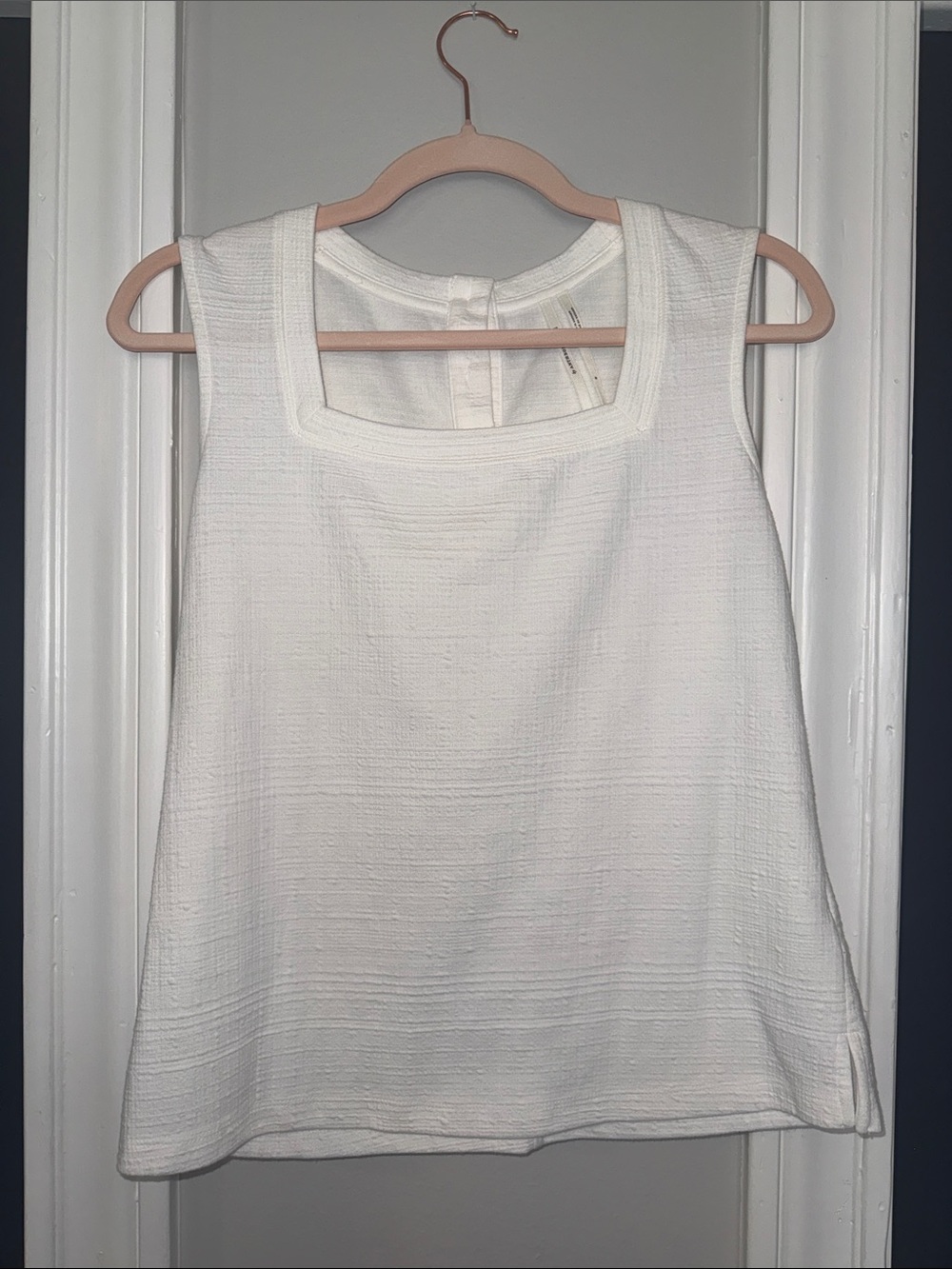 Anthropologie Textured Square-Neck White Tank